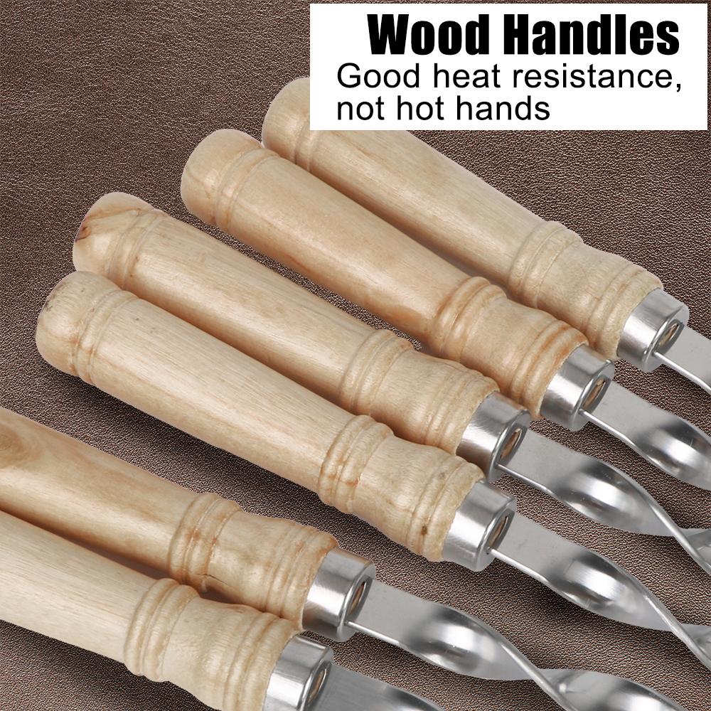 Wood BBQ Fork Stainless Steel Outdoors Grill Needle 55cm 21.65" Barbecue Grill Stick Long Handle Shish Kebab BBQ Skewers