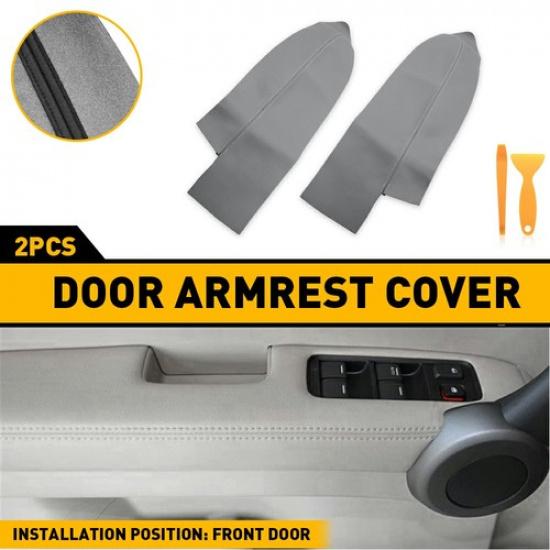 2pcs Front Door Panels Armrest Cover Leather Skin Gray For 2007-2012 Honda CR-V