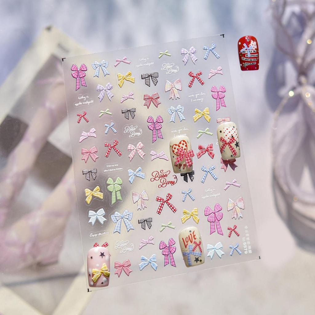 Tomoni Embossed Nail Art Stickers - Exquisite Bow Pattern, Xiaohongshu Trend, Chic Nail Decoration