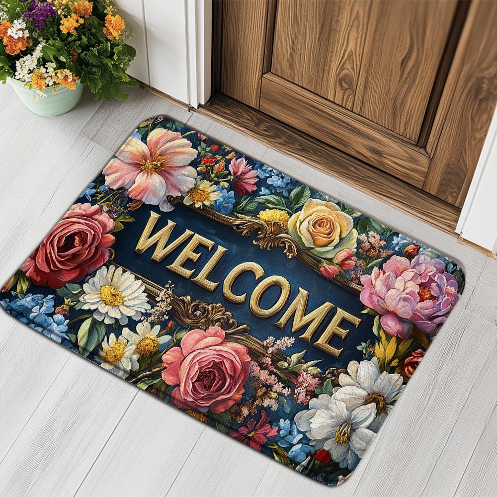Welcome Doormat Vibrant Floral Pattern Non-Slip Rug for Indoor Outdoor High Traffic Areas Perfect for Valentine'S Day Spring Mat
