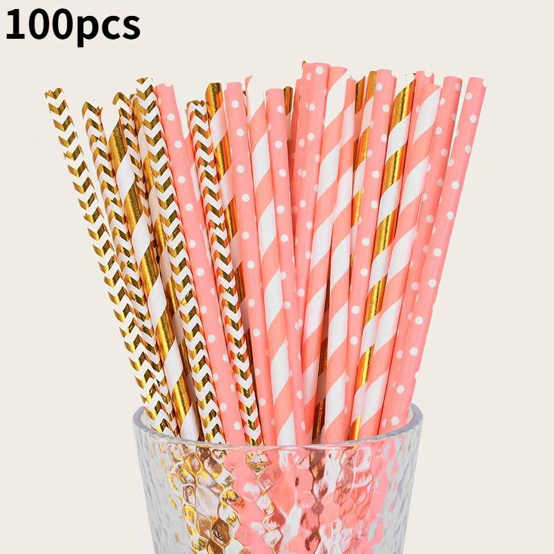 

100Pcs Glitter Biodegradable Paper Straws Random Patterns Wedding Party Decorations Champagne Cocktail Luxury Supplies 100pcs&19cm белый