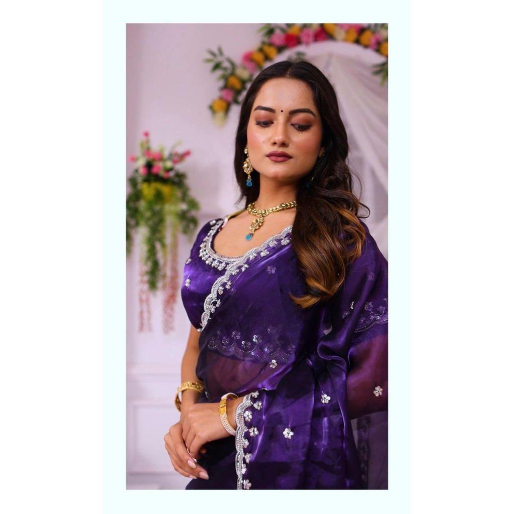 Latest New Wedding Wear Saree Heavy Embroidery Real Wal & Moti With Sequence Work*