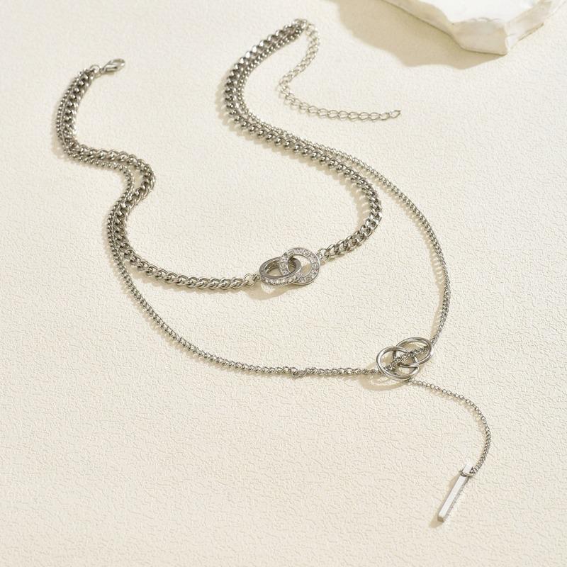 Long necklace, alloy diamond-encrusted jewelry, light luxury niche necklace, women's tassel stacked collarbone chain