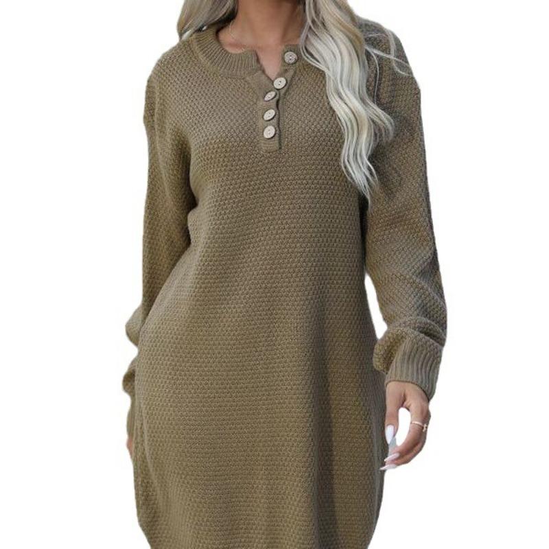 Autumn and Winter Knitted Sweater Dress Fashion Women's Pullover Sweater Female Long Sleeve Casual Sweater Solid Color Elegant Party Dresses 1797