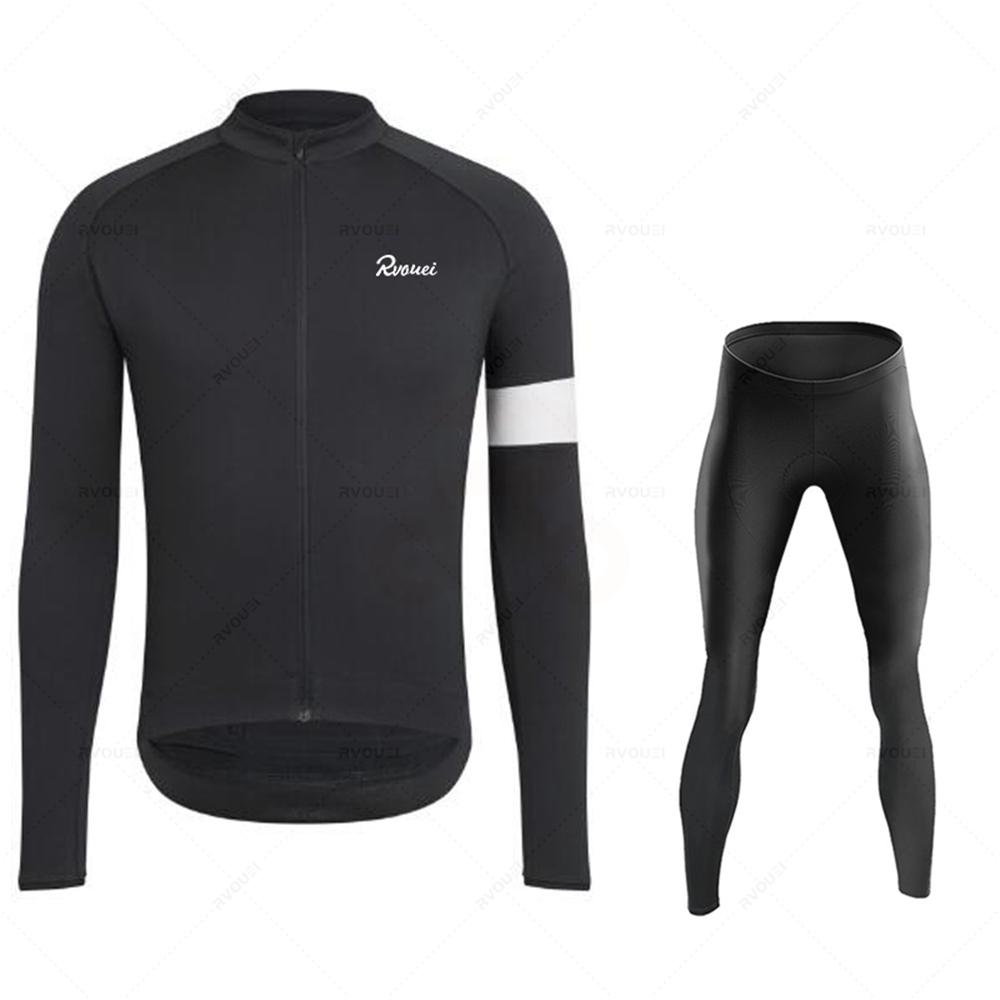 New Rvouei Profession Team Spring Long Sleeve Cycling Jersey Set Men Bicycle Clothes MTB Bike Jersey Bib Pants Kit Ropa Ciclismo