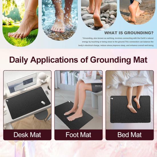 Earthing Grounding Yoga Mat Universal Anti-Slip Conductive Faux Leather Anti-static Stress Relief Foot Therapy Sleep Aid Earthing Mat