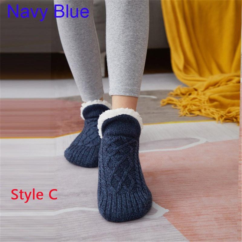 

Осенне-зимние женские тапочки, домашние носки, рождественские носки-тапочки с рисунком лося, плюшевые бархатные нескользящие ковер, пушистые теплые носки 43-45 темно-синий