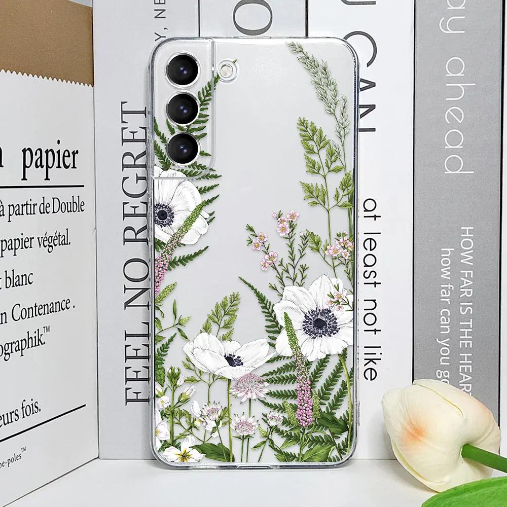 Cute Flower Painted Phone Case for Samsung S22 S21 FE Ultra Clear Silicone Soft Cases for Samsung Galaxy S25 S24 S23 Plus Covers