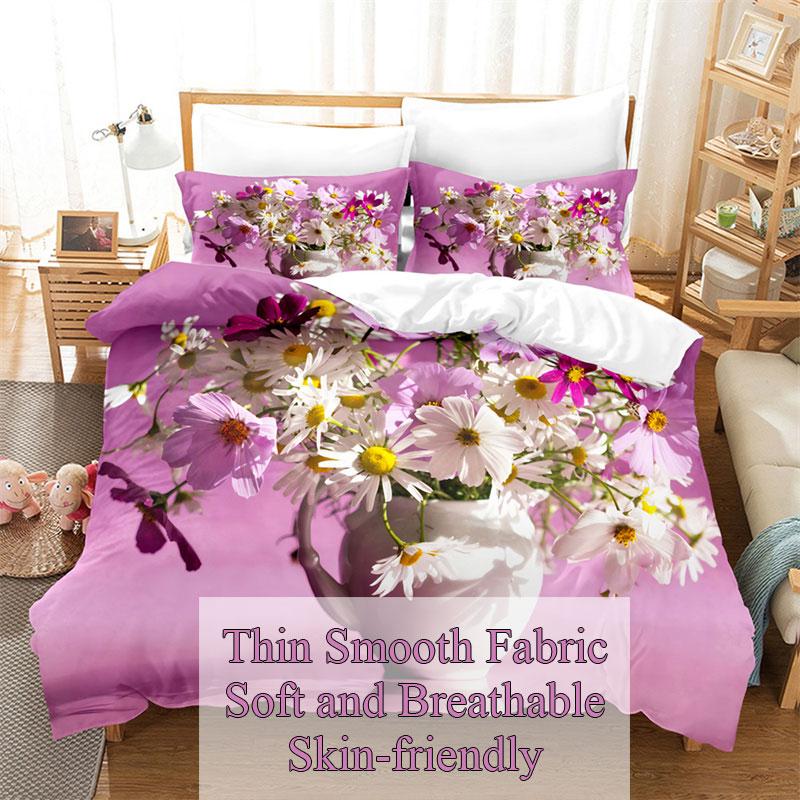 Comforter Purple Flower Double Bed 200X200 Thin Floral Bedding Set 3Pcs 2Pcs With Single 220X240
