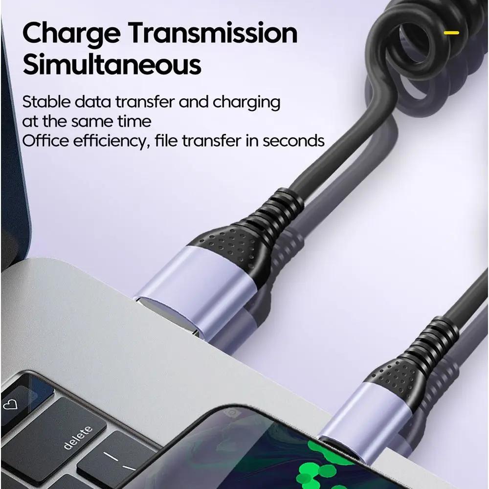 25CM To 1M Car Spring Data Cord 6A Short Fast Charging Wire USB C TO USB C Cable For iPhone15 Huawei Xiaomi Samsung Type C Cable