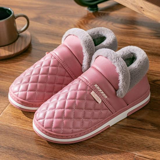 Women's & Men's Waterproof Leather Cotton Slippers for Autumn/Winter 2025 - Indoor/Outdoor, Non-Slip, Heel-Covering Design.