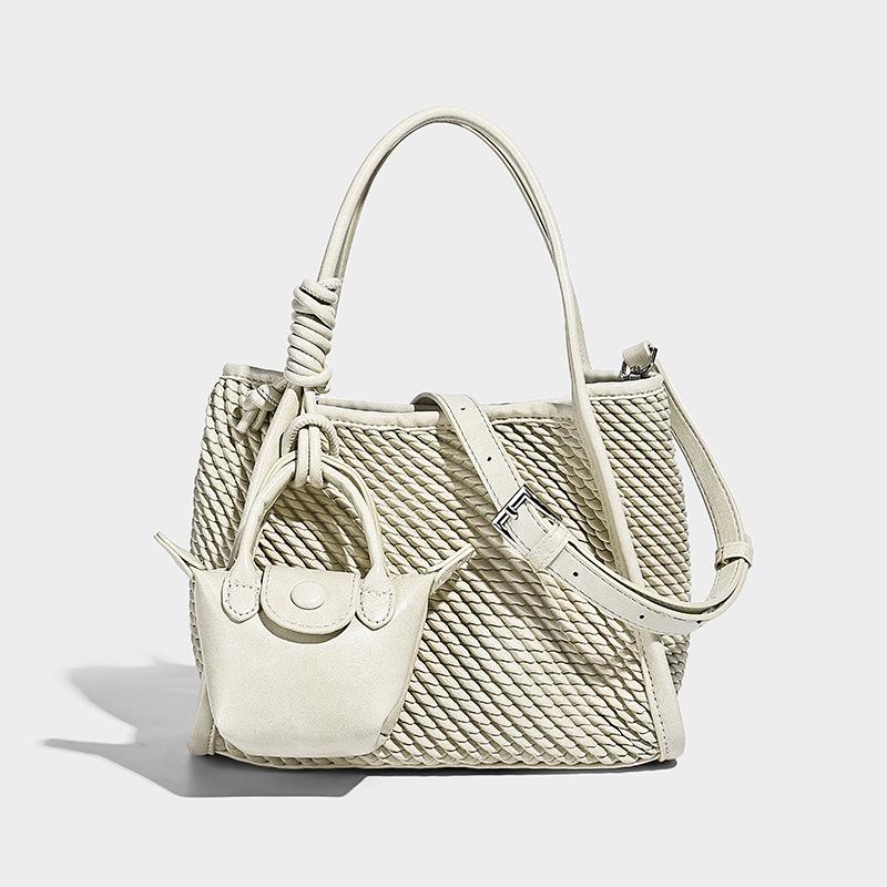 

2025 New Woven Basket Bag for Women Fashionable Versatile Large Capacity Handbag Shoulder Crossbody Bag Dropshipping бежевый