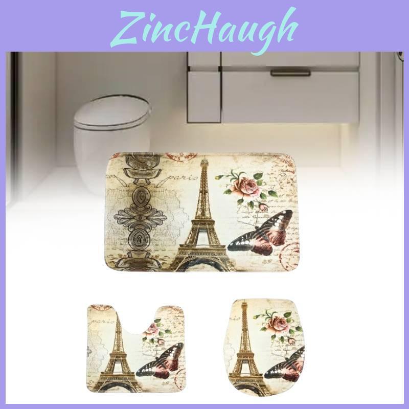 Butterfly Pattern Bathroom Carpet Three Piece Set Polyester Anti Slip Water Absorbent Mat