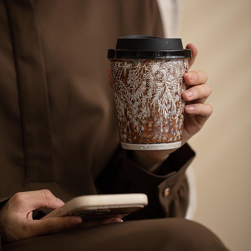OLOEY Retro Floral Gilded Ceramic Coffee Cup