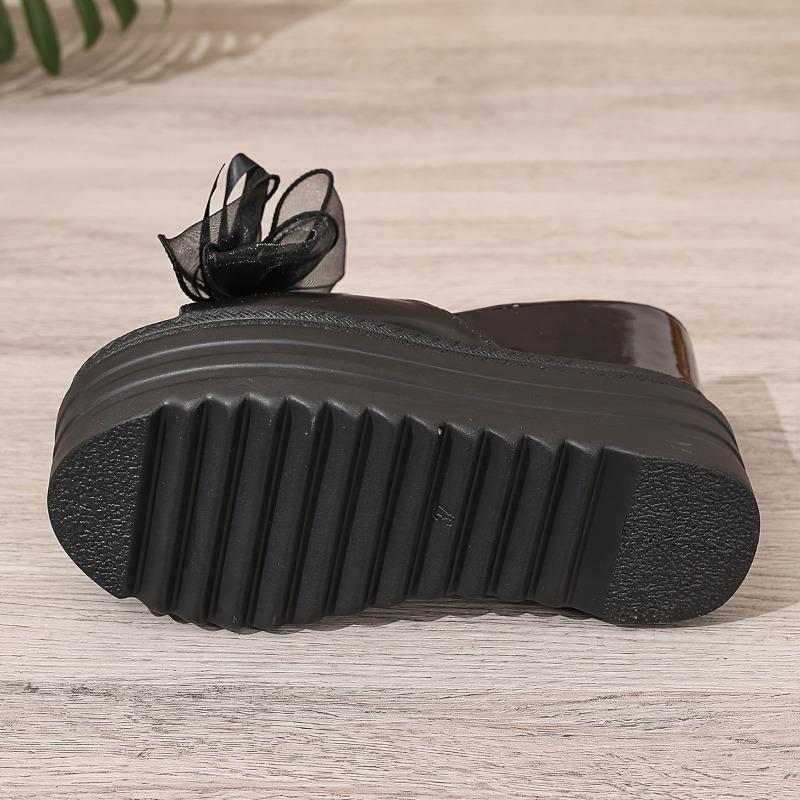 Women's Black Faux Cover Wedge Sandals with Floral Accent - 10cm Height Increase, Peep Toe, Thick Sole, Stylish Summer Platform Shoes for Casual