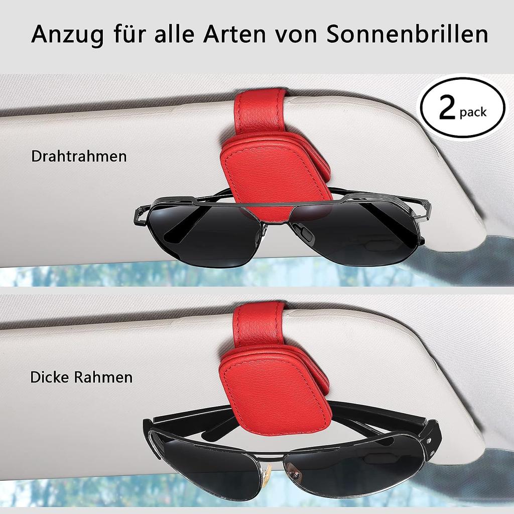 2 Pack Glasses Holder for Car Sun Visor, Genuine Leather Car Visor Accessories, Sunglasses Holder, Magnetic Sunglasses Holder, Ticket Clip