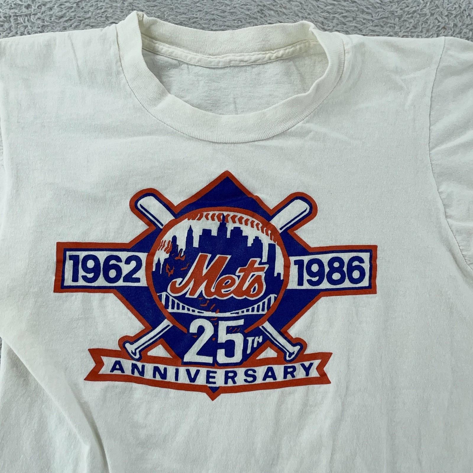 

Vintage 1986 New York Mets T-Shirt XXS MLB 25th Anniversary 1962 Baseball 80s 2XL
