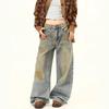Retro Washed Distressed Wide Leg Jeans: Unisex Casual Straight Fit