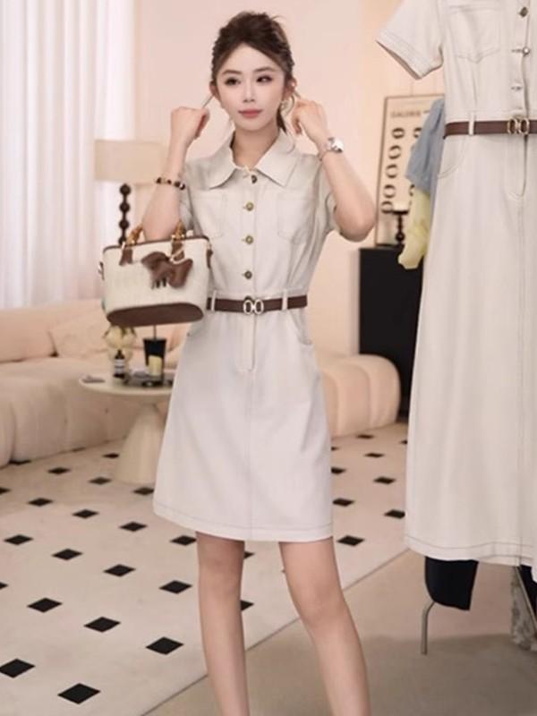 [Spot] Casual shirt dress summer new waist loose foreign style fashion age reduction temperament short skirt women