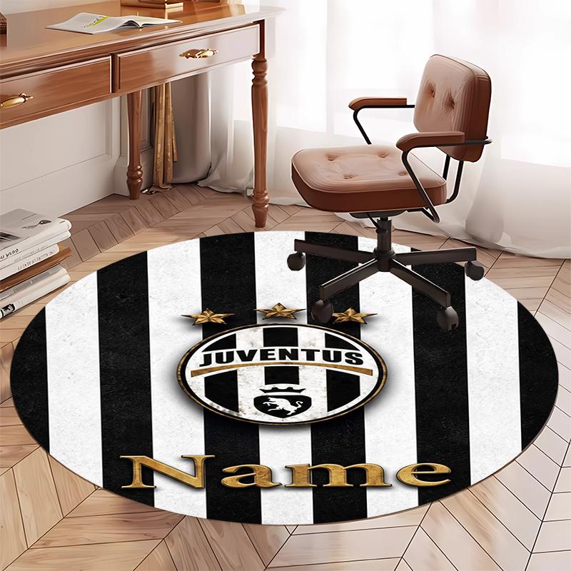 Custom Name Juventus Football Club Printed Round Rug Carpet Chair Rug Area Rug Entryway Doormats,for Office Chair Living Room Bedroom Kitchen Room.