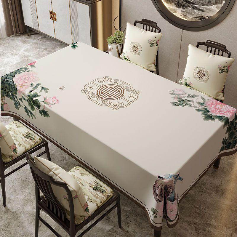 New Chinese Peony Pattern Table Pad Thickened PVC Material Dining Table Decoration Waterproof Oil Resistant Erasable Desk Cloth