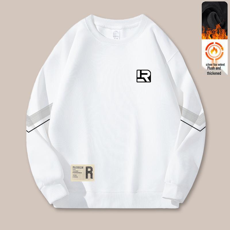 Men's Fleece-Lined Round Neck Sweatshirt, Long Sleeve Casual Pullover for Autumn/Winter