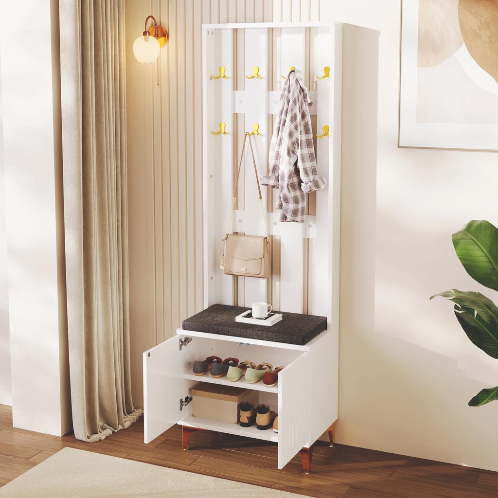 Coat Rack Set with Shoe Bench and Cushion, Coat Rack Front with Hooks [OLD SKU:WF32579234W]