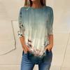 Women's Loose Round Neck Print 3/4 Sleeve T-Shirt Top Pullover