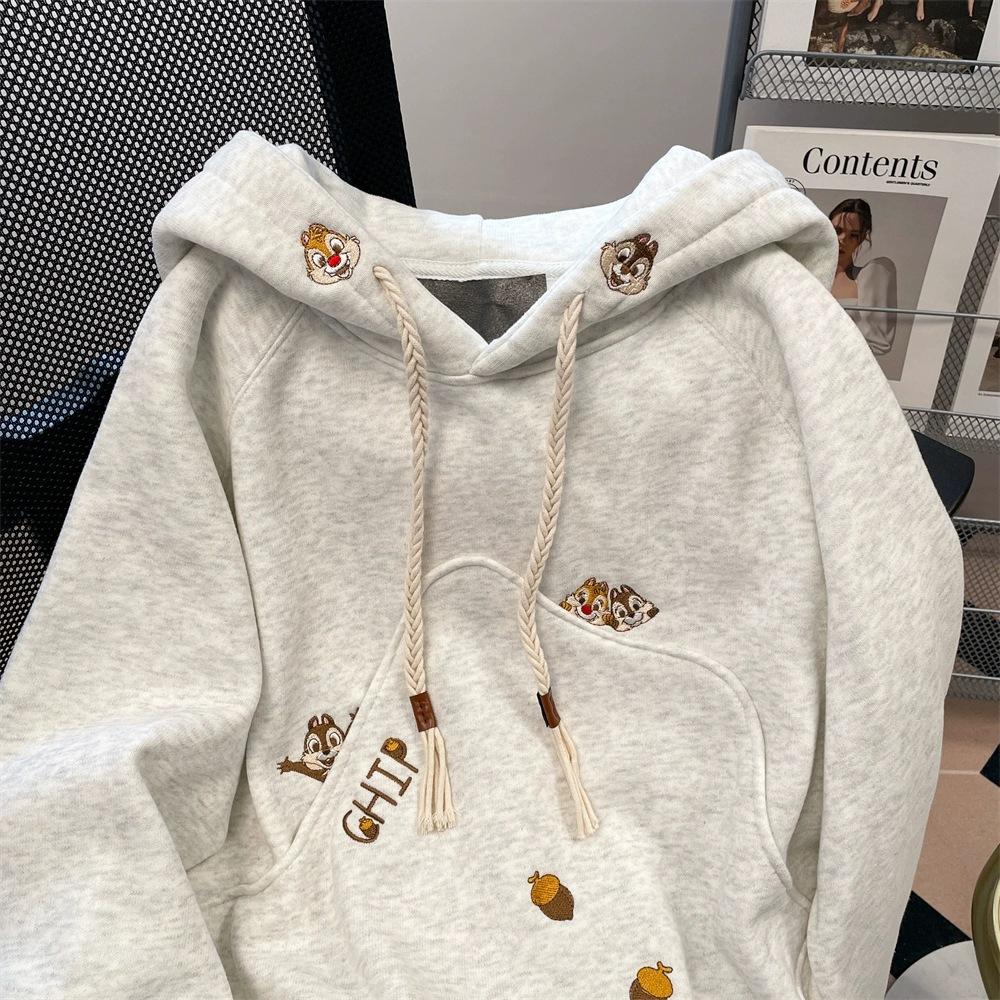 Japanese Chic Unique Embroidered Hooded Sweater Women's Fleece Lazy Wind Cute Age Reduction Jacket