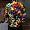 Camisa de Hombre con Cuello Estampado Floral Azul Blanco Diminuto por Todas Partes Manga Larga Botones