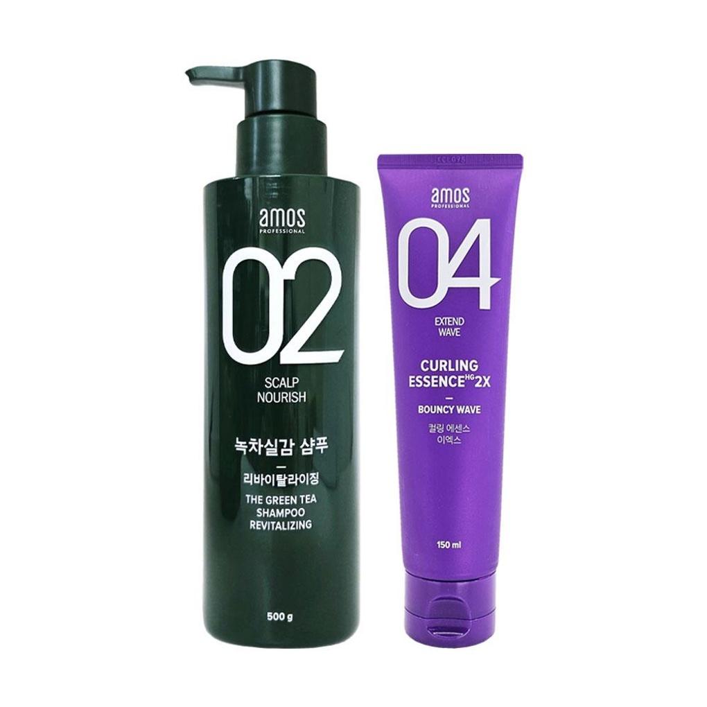 [amos] Amos Green Tea Real Shampoo 500g + Hair Curling Essence 2X 150 Amos Green Tea Real 500g + Curling 150