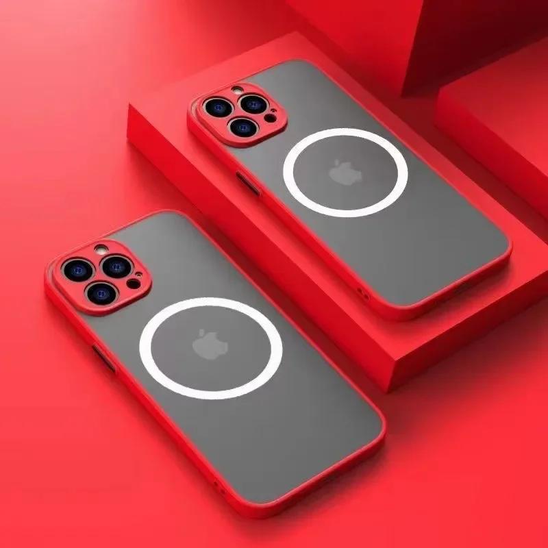 New Matte Armor Magnetic Wireless Charge Clear Case For iPhone 16 15 14 13 11 12 Pro Max Mini 14 Plus XS Max XR X Magsafe Cover