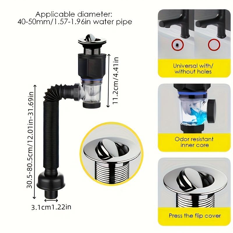 Bathroom Sink Drain Kit, Metal P-Rap Sink Drain Pipe with Elastic and Expandable Design for 1-1/4 Inch and 1-1/2 Inch Drain Holes, Odor Prevention