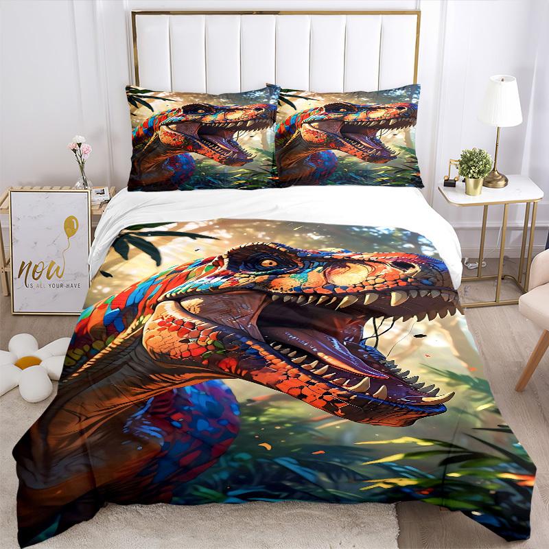 3pcs Bedding Set Dino Jungle Includes 1 Comforter + 2 Pillowcases, Without Pillow Inserts, Soft Comfortable, Lightweight Breathable, Printed