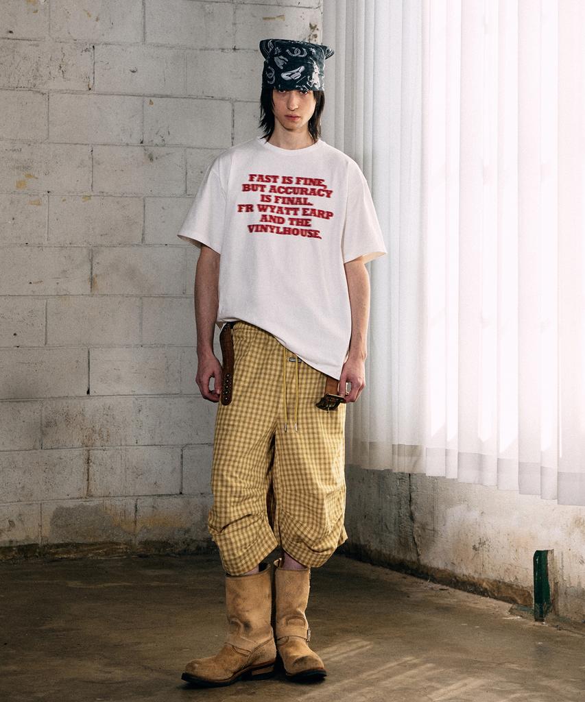 THEVINYLHOUSE Three-Quarter Check Pants Yellow