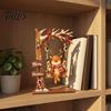Xmas Gift for Family Christmas Wooden Ornaments, Santa Snowman Figurine with Moving Festive Fireplace Ornaments Swing, Rustic Holiday Tabletop