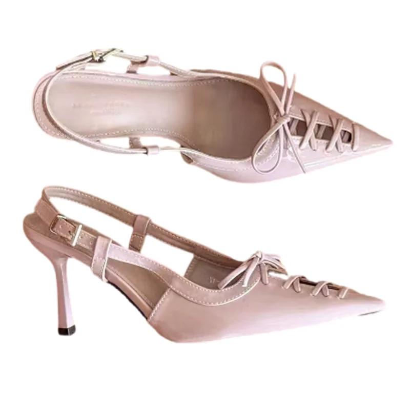 Pointed Toe Women Sandals Summer Stilettos Sexy Shoes Elegant Dress Pumps Bow Heeled Shoes Woman 2025 Designer Zapatillas Mujer