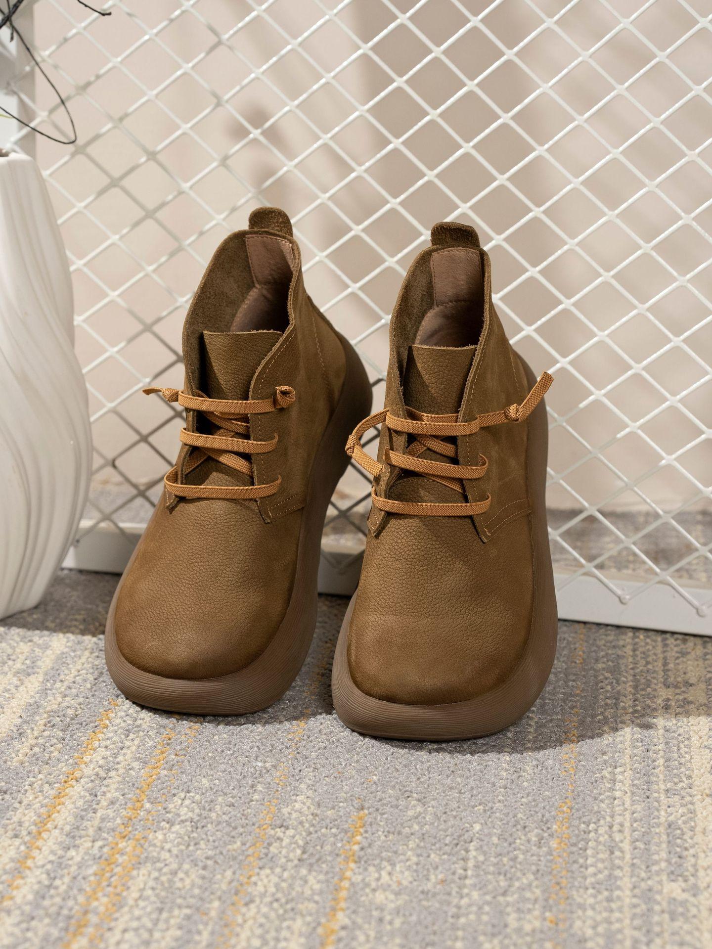 

Женские ботинки Мартин на платформе из коровьей кожи, новые универсальные кожаные короткие ботинки из бархата, повседневные, в стиле ретро 39 хаки