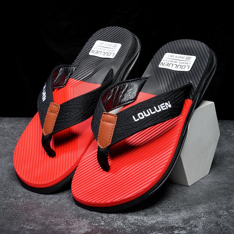 

Мужские тапочки новые повседневные пляжные сандалии-шлепанцы нескользящая мягкая подошва износостойкие летние мужские шлепанцы 45 красный