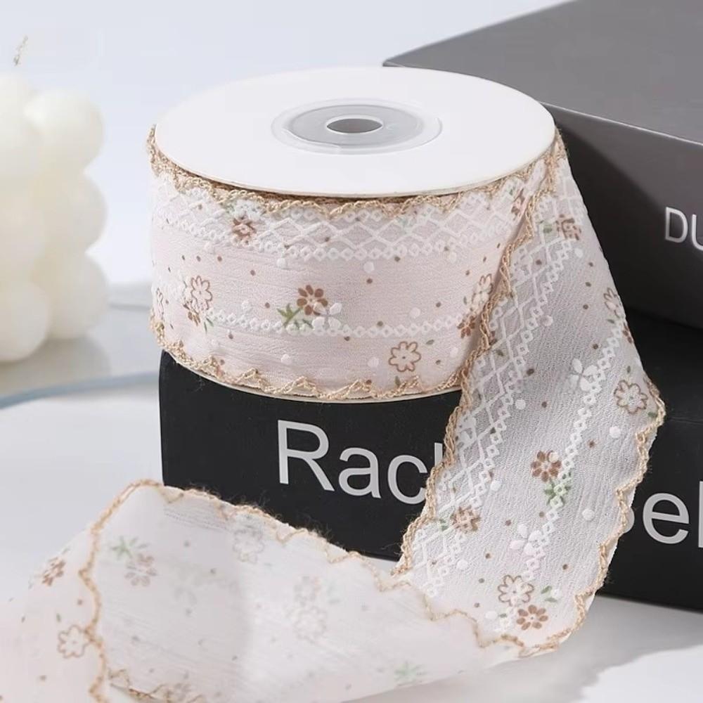 10 Yards 2.5cm Width Floral Fabric Ribbon 10 Yards Length Plaid & Polka Dot Pattern Bud Edge Wave Lace Ribbon