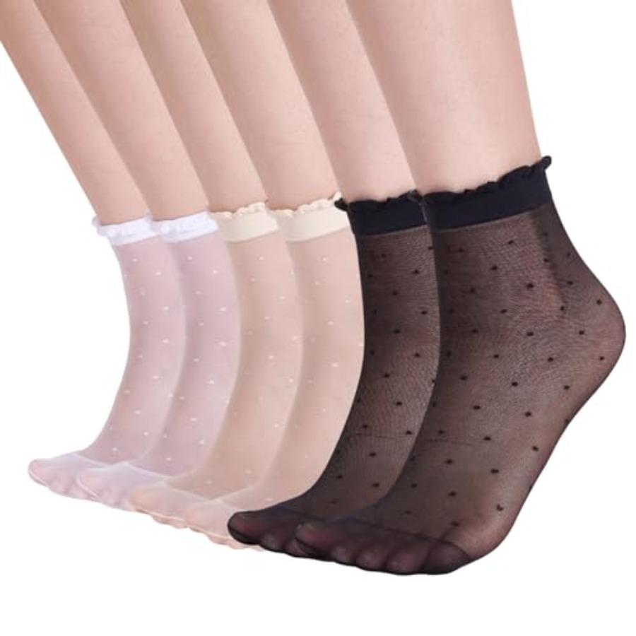 10 Pairs Women S Sheer Ruffle Socks, Summer Ultra Thin Cool Lace Crew Stockings Cute Sheer Nylon Ankle Socks