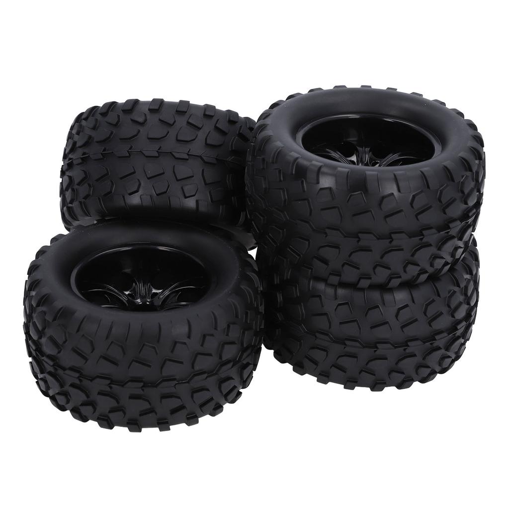 4PCS Rubber Tires with M4 Lock Nuts 12mm Hex Hub 7 Spoke Rim Wheel Tire for 110 RC Off Road Truck