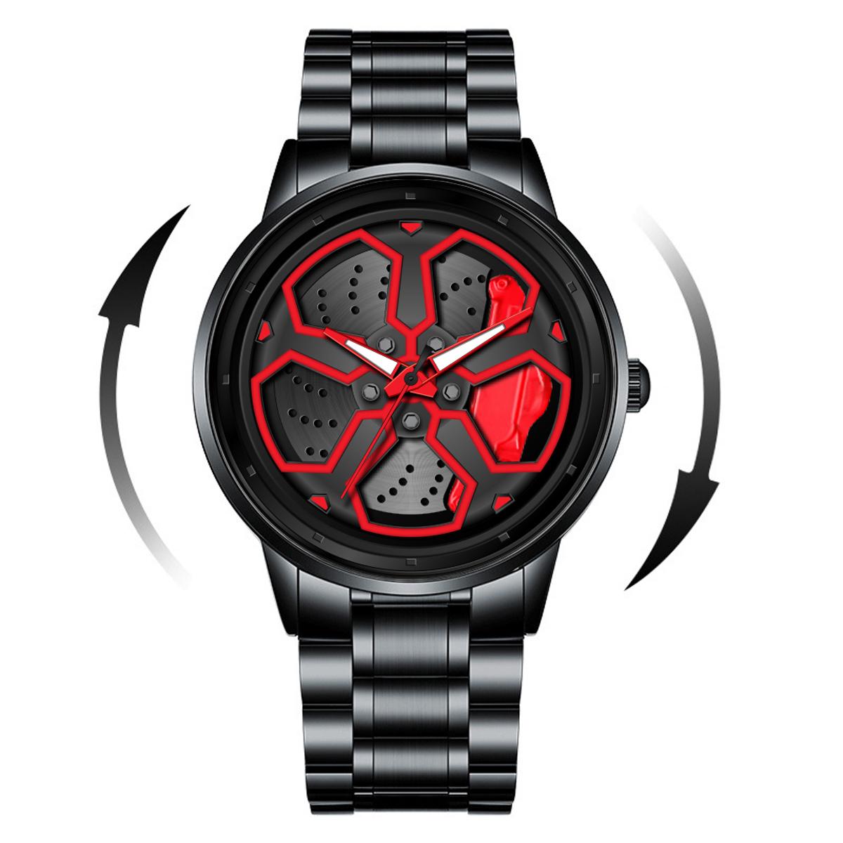 

Wheel Rotating Men Watches Stainless Steel Strap Sports Clock 3Bar Quartz Movement Watch