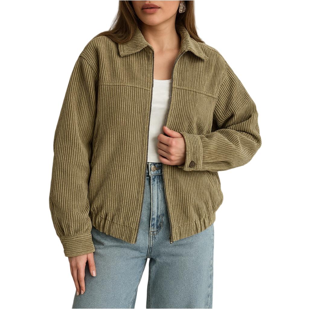 Women's Casual Lapel Long Sleeve Zipper Solid Color Jacket