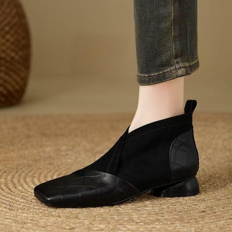 New Style Single Shoes, Women's Shoes, Versatile Square-toe Chunky Heel Shoes and Ankle Boots