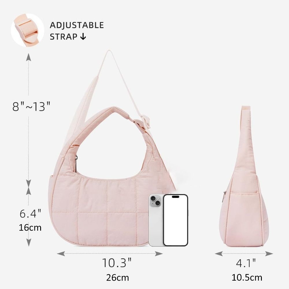 Fashion Nylon Handbag with Adjustable Strap Waterproof Underarm Bag Large Capacity Quilted Puffer Shoulder Bag Woman Girl