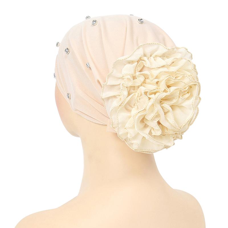 1Pc Muslim Headwear Nail Drill Fashion Pullover Cap Elasticity Women Turban Hat Chiffon Hat