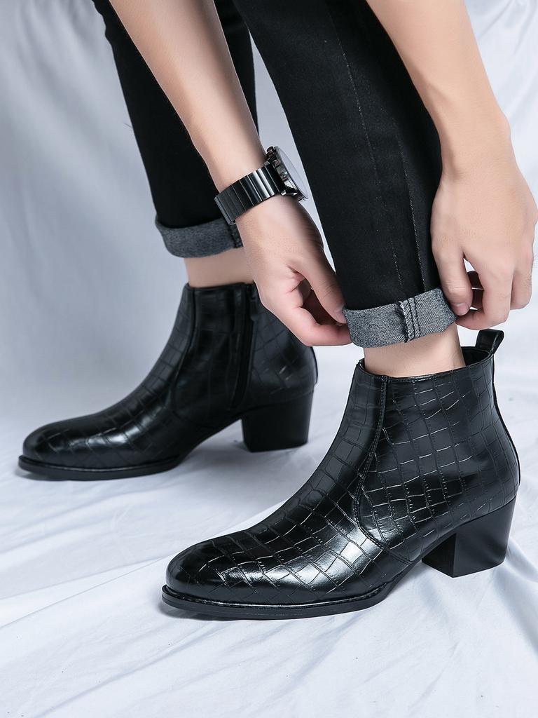 Men's Shoes Large Size New Casual Shoes Fashionable Men's High-top Leather Boots Trendy British Style Personalized Pointed Leather Shoes