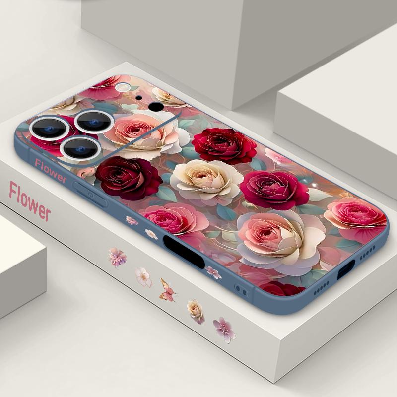 Oil Painting Rose Flowers Lanyard Case For iPhone 17 Pro Max Soft Silicone Cover For iPhone 16 Pro Max Funda iPhone 15 14 13 12 11 16E