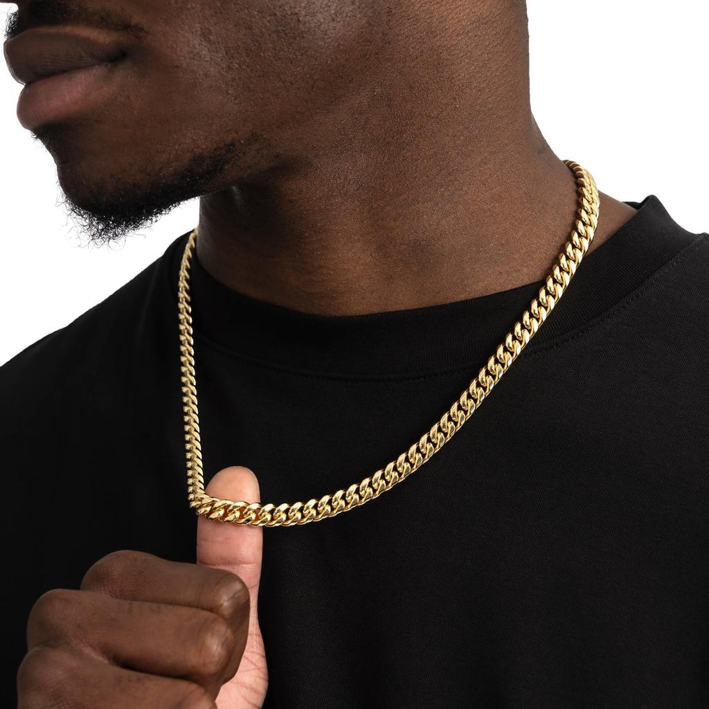 HHIOK Stainless Steel Cuban Link Chain Men PVD Plated HipHop Jewelry Miami Collana Acciaio Inossidabile Uomo